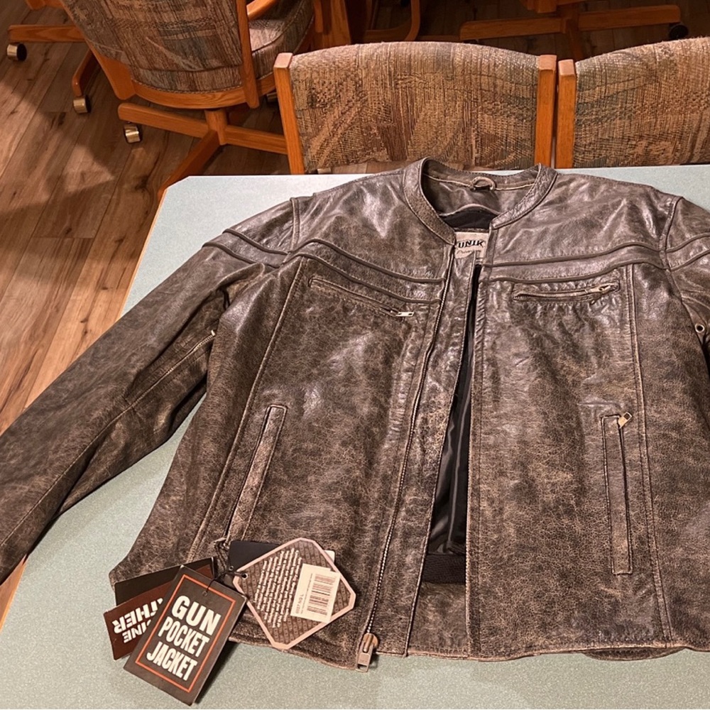 UNIK premium leather coat, gun pocket, vented, zip-out liner, genuine leather